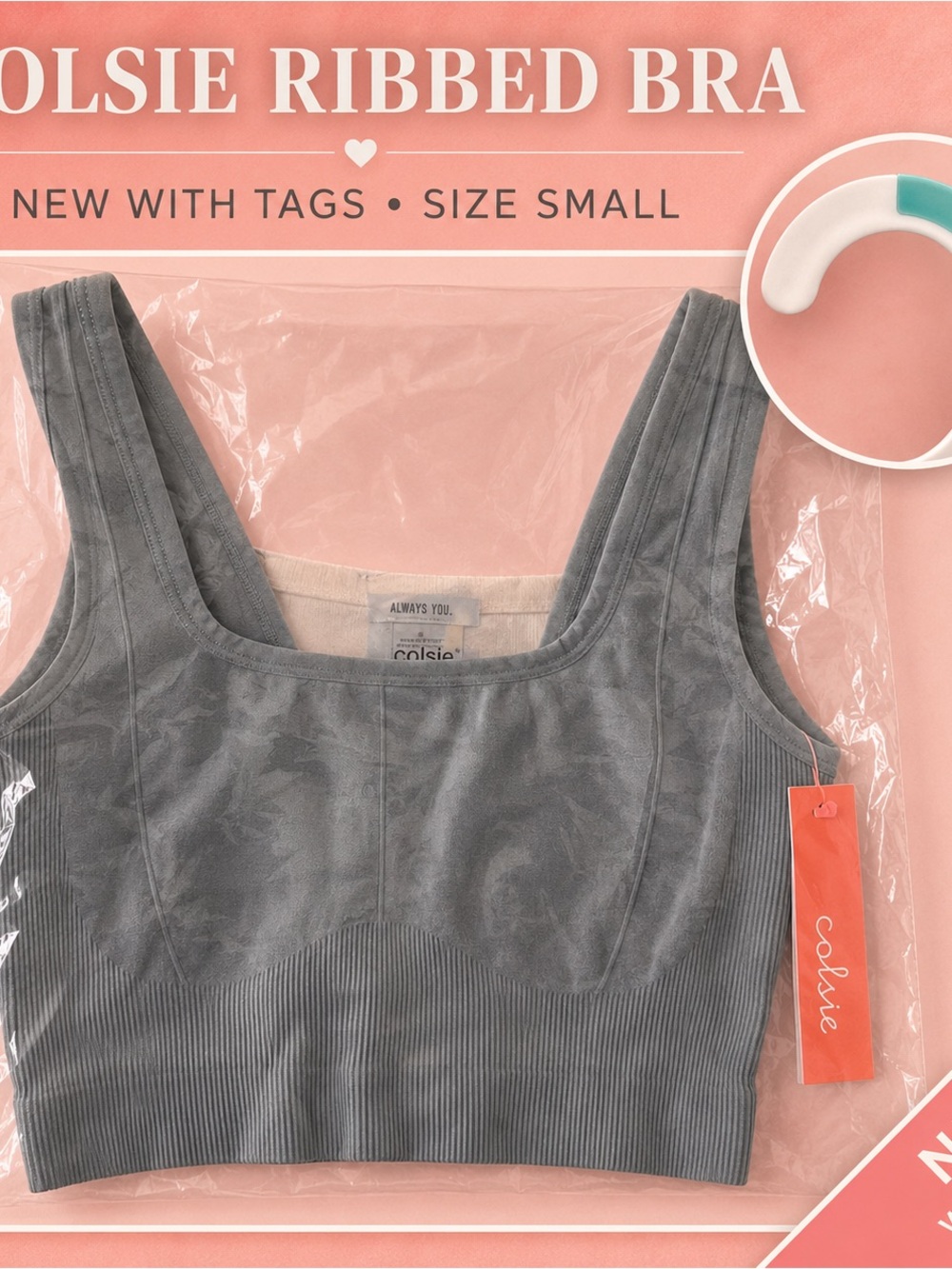 Colsie Gray Ribbed Scoop-Neck Seamless Bra Top